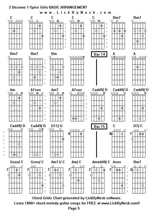 Chord Grids Chart of chord melody fingerstyle guitar song-2 Become 1-Spice Girls-BASIC ARRANGEMENT,generated by LickByNeck software.